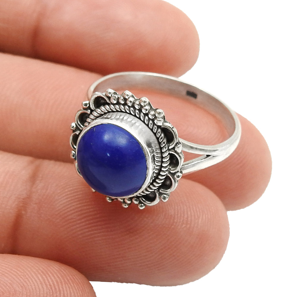 Gift For Woman Natural Lapis Lazuli Cocktail Ring 925 Silver B10
