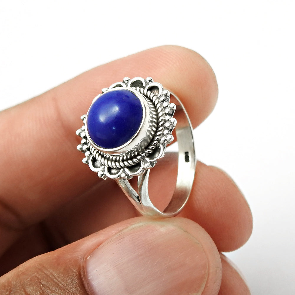 Gift For Woman Natural Lapis Lazuli Cocktail Ring 925 Silver B10