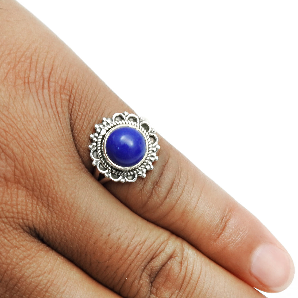 Gift For Woman Natural Lapis Lazuli Cocktail Ring 925 Silver B10