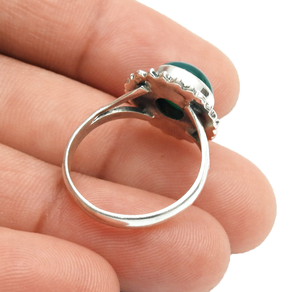 Natural Green Onyx Gemstone Ring Gift For Her 925 Sterling Silver Jewelry
