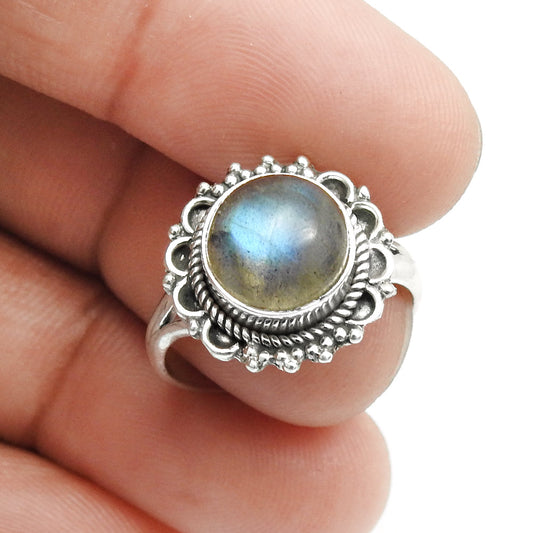 Natural Labradorite Gemstone 925 Silver Cocktail Ring For Girls O21