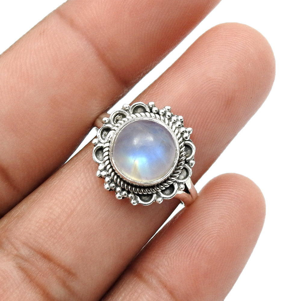 Gift For Her 925 Silver Natural Rainbow Moonstone Cocktail Ring K18