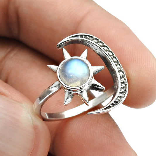 Gift For Her Jewelry Rainbow Moonstone Celestial Ring 925 Sterling Silver