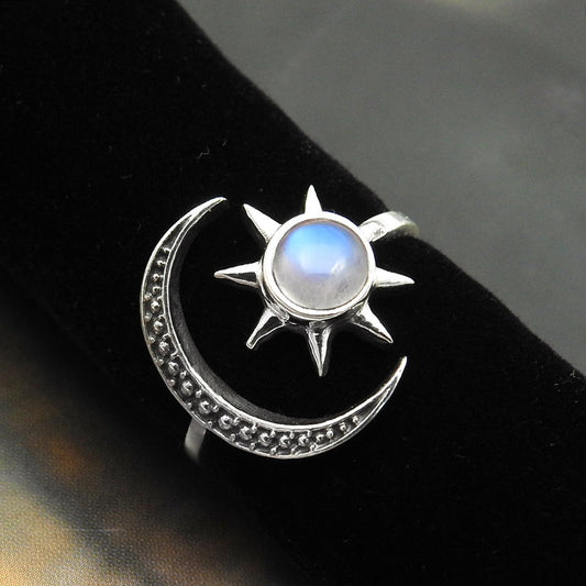 Gift For Her Jewelry Rainbow Moonstone Celestial Ring 925 Sterling Silver