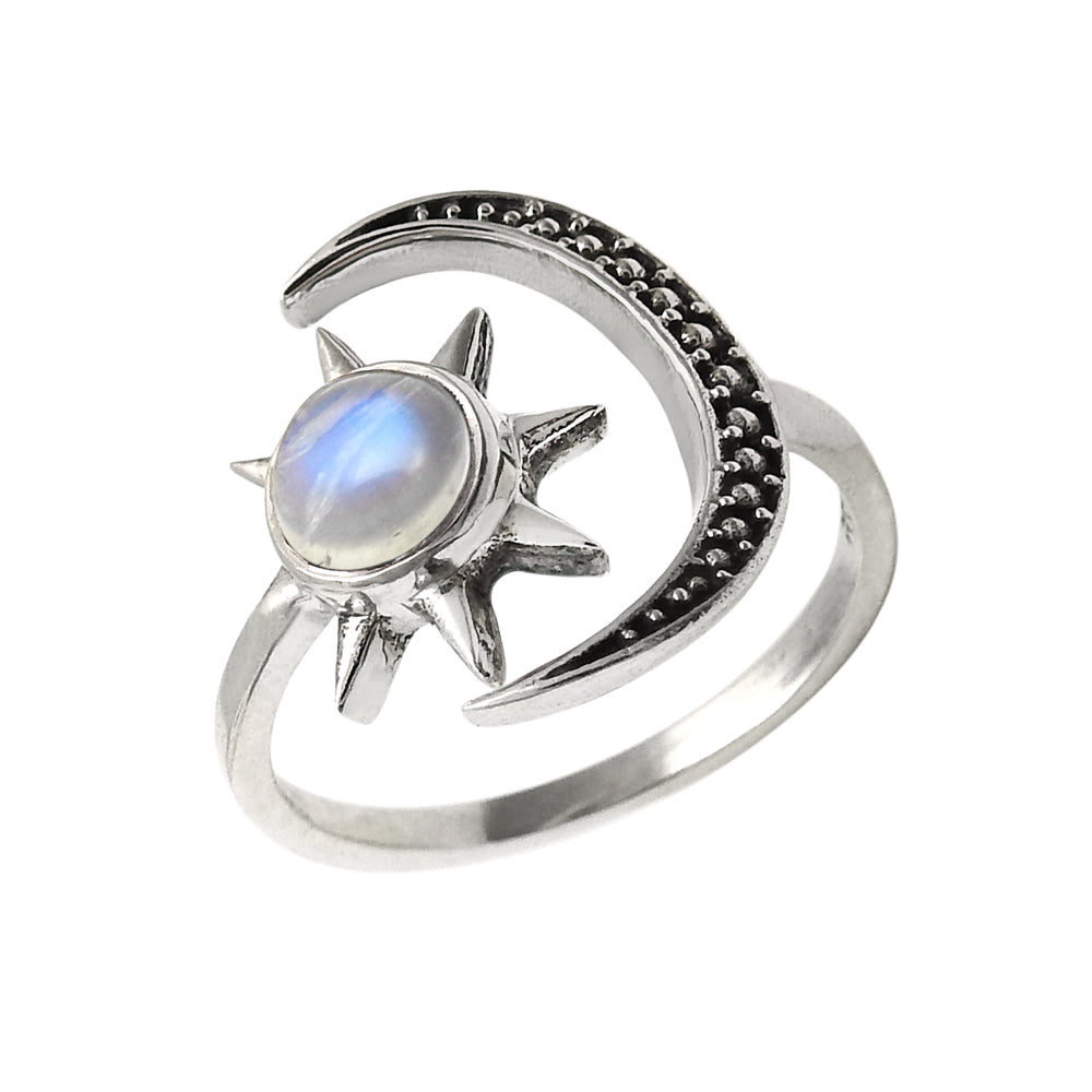 Gift For Her Jewelry Rainbow Moonstone Celestial Ring 925 Sterling Silver