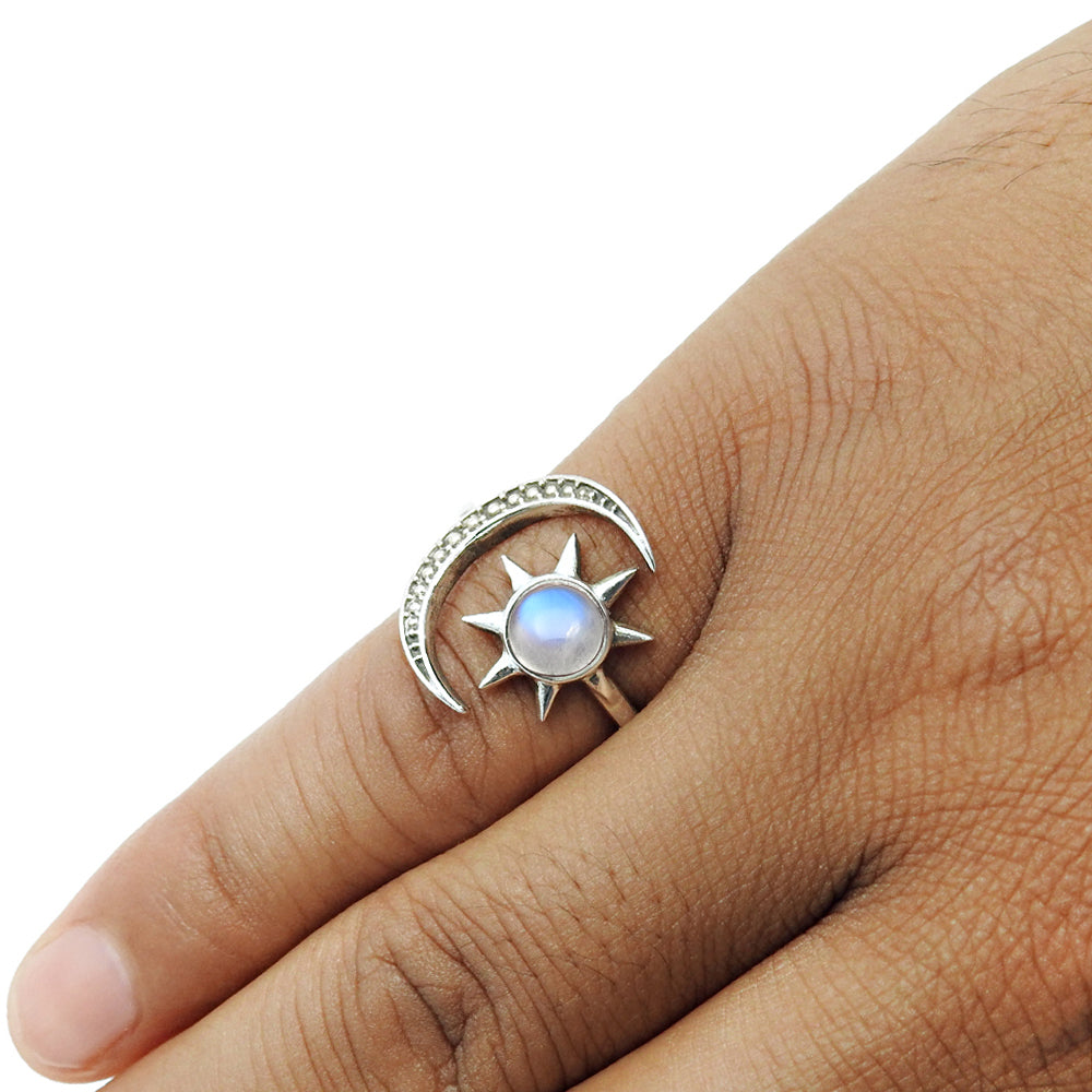 Gift For Her Jewelry Rainbow Moonstone Celestial Ring 925 Sterling Silver