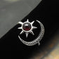 Natural Garnet Gemstone Cocktail Sun And Moon Adjustable Ring 925 Silver V20