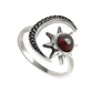 Natural Garnet Gemstone Cocktail Sun And Moon Adjustable Ring 925 Silver V20