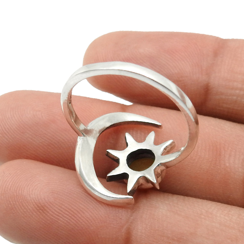 Natural Garnet Gemstone Cocktail Sun And Moon Adjustable Ring 925 Silver V20