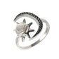Natural Golden Rutile Cocktail Moon Adjustable Ring 925 Silver For Girls X20