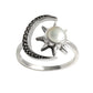 Natural Pearl Cocktail Sun and Moon Adjustable Ring 925 Silver For Girls A21