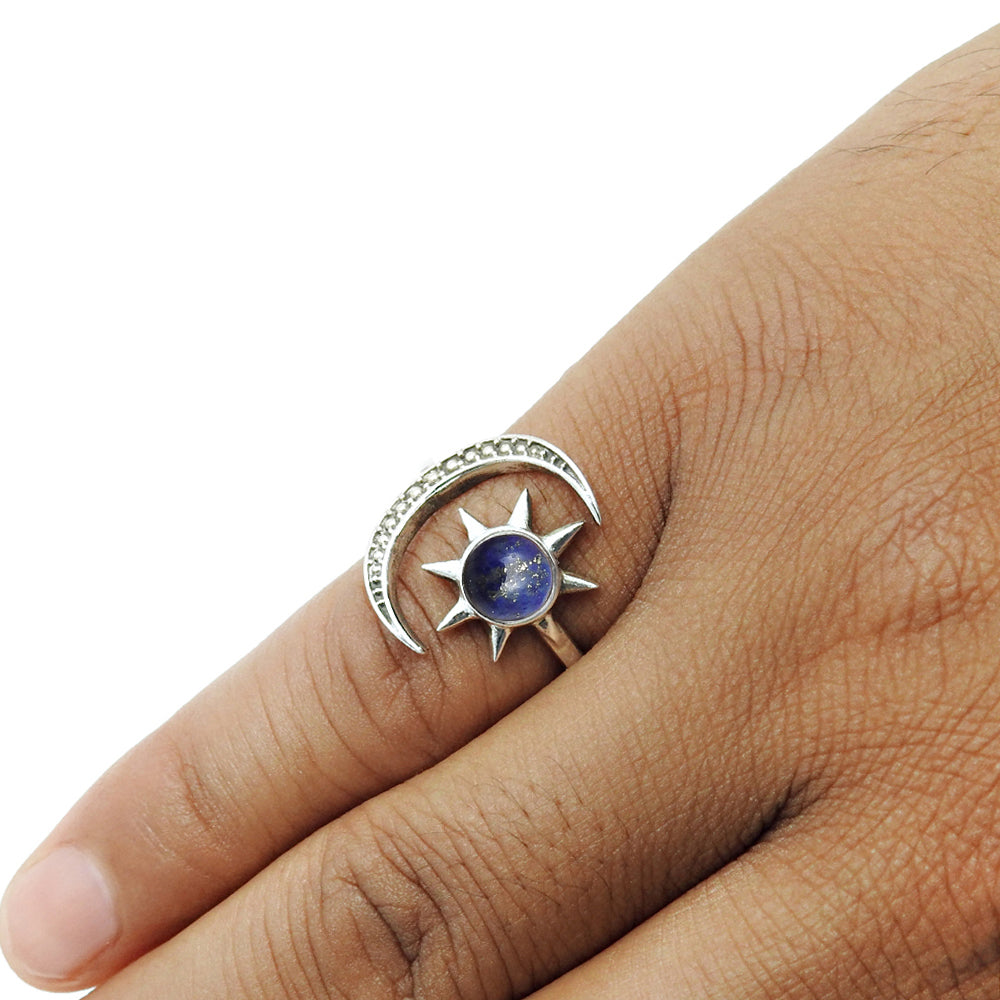 Natural Lapis Lazuli Gemstone Celestial Ring 925 Silver Gift For Girls N8