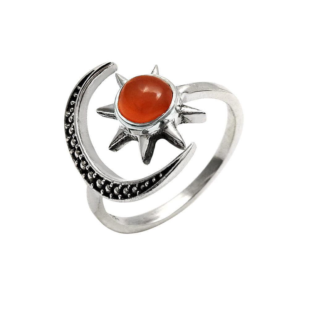 Gift For Woman Natural Carnelian Cocktail Moon Adjustable Ring 925 Silver G21