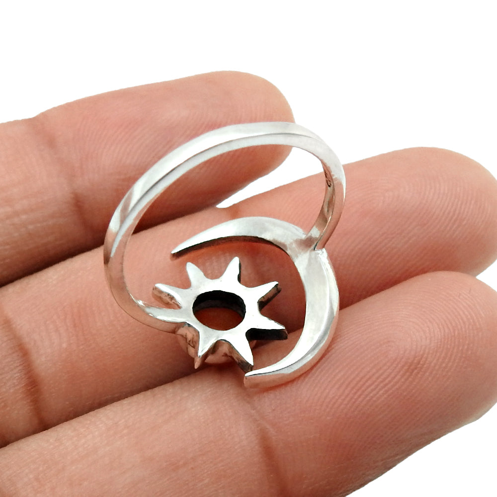 Gift For Woman Natural Carnelian Cocktail Moon Adjustable Ring 925 Silver G21