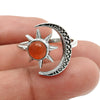 Gift For Woman Natural Carnelian Cocktail Moon Adjustable Ring 925 Silver G21