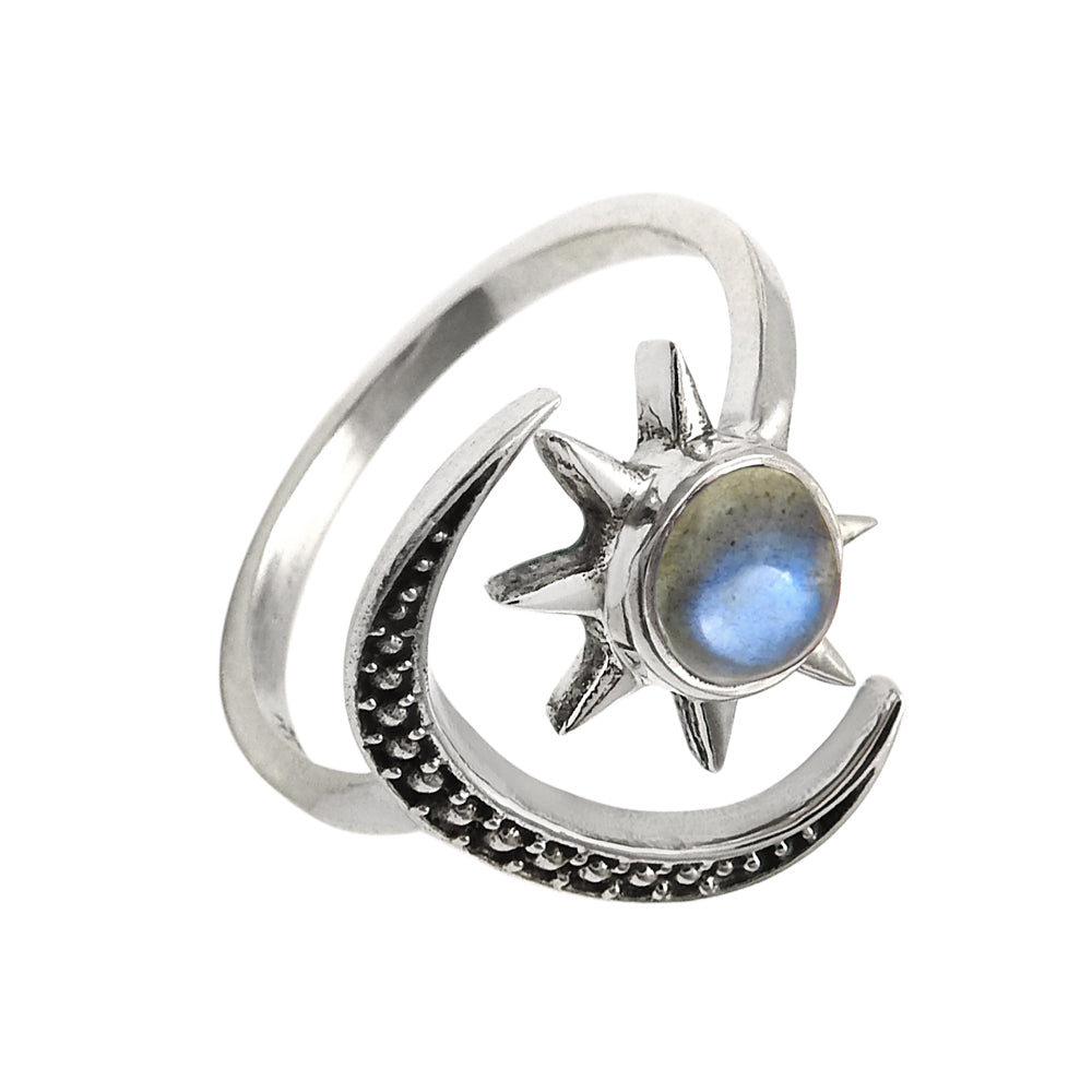 Gift For Woman 925 Silver Natural Labradorite Cocktail Sun Adjustable Ring Z21