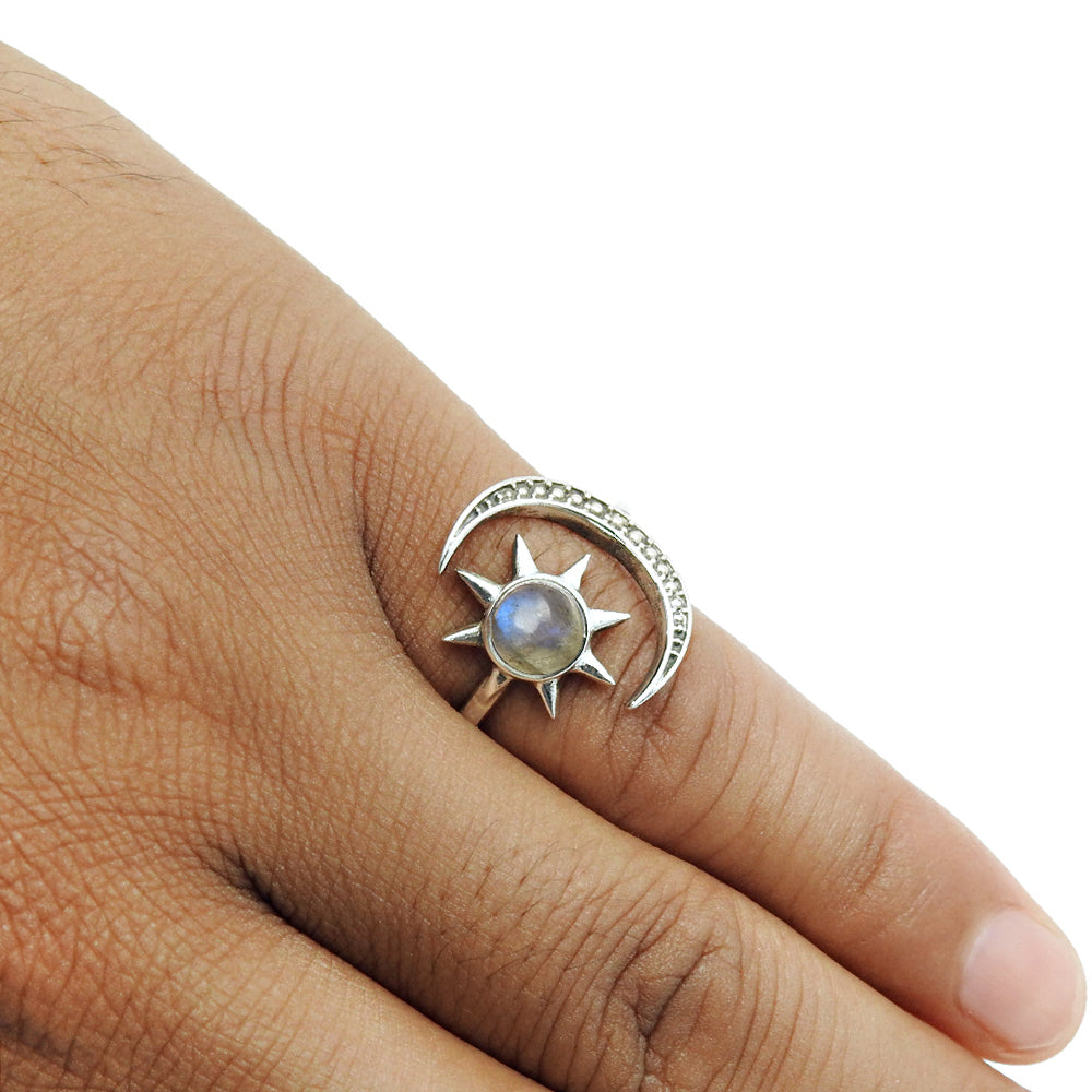 Gift For Woman 925 Silver Natural Labradorite Cocktail Sun Adjustable Ring Z21