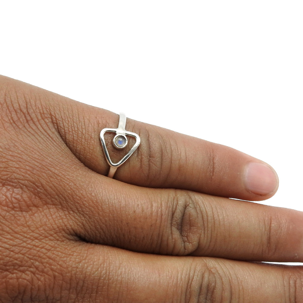 Natural Rainbow Moonstone Solid 925 Sterling Silver Bezel Band Ring