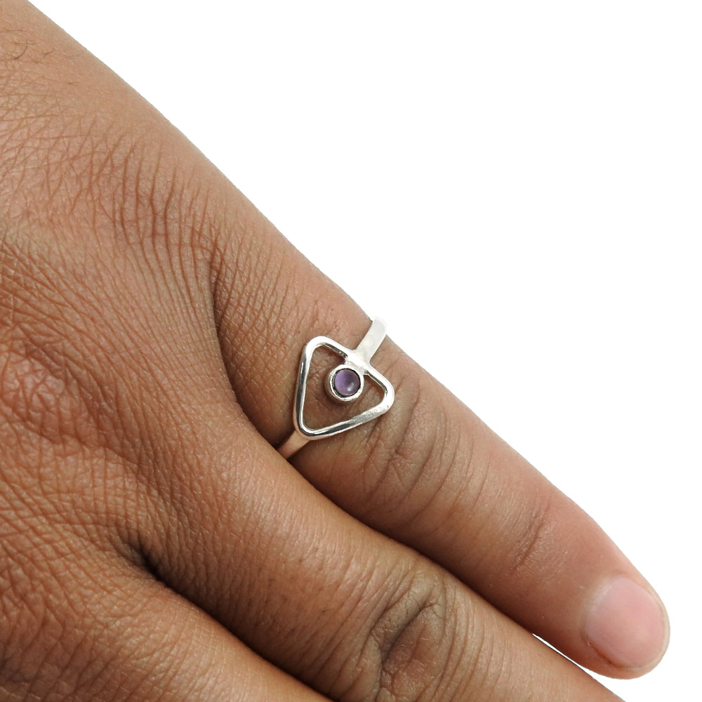 Natural Amethyst Sterling Silver Mother February Promise Band Birthday Ring