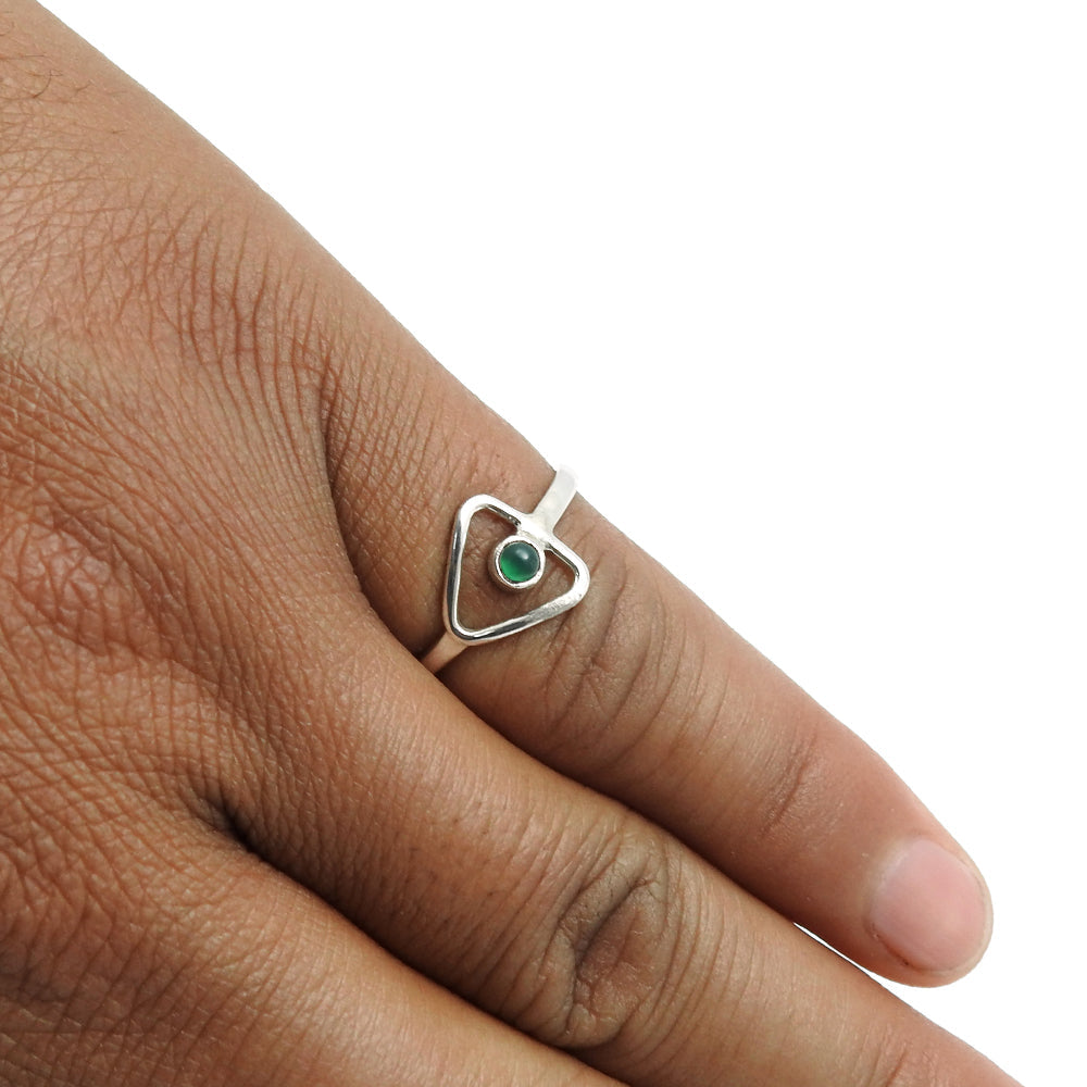 Round Green Onyx Stone Boho Band Promise Wife Ring Solid Sterling Silver
