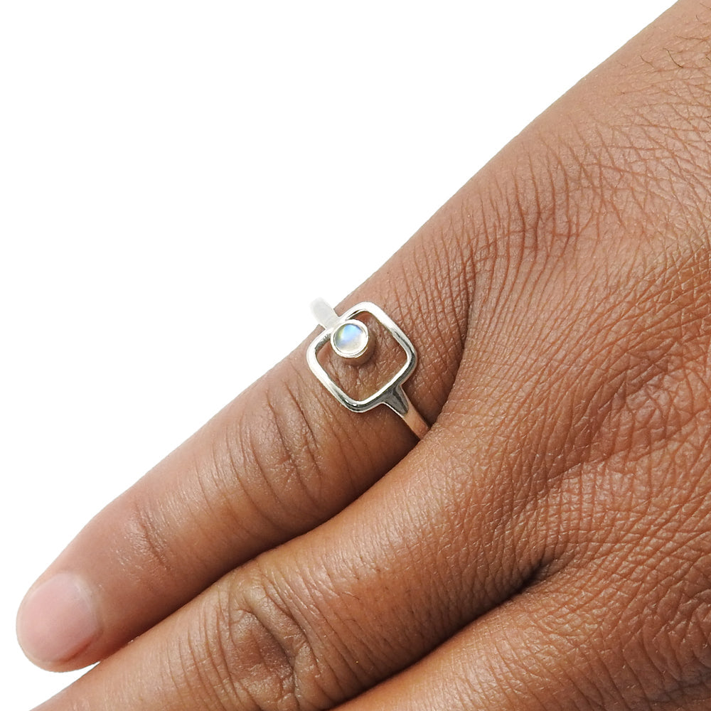 Natural Rainbow Moonstone Promise Band Birthday Ring 925 Sterling Silver