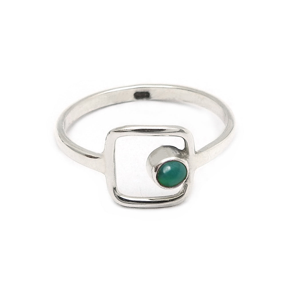 Round Green Onyx Gemstone Bezel Band Mother Statement Ring 925 Solid Silver