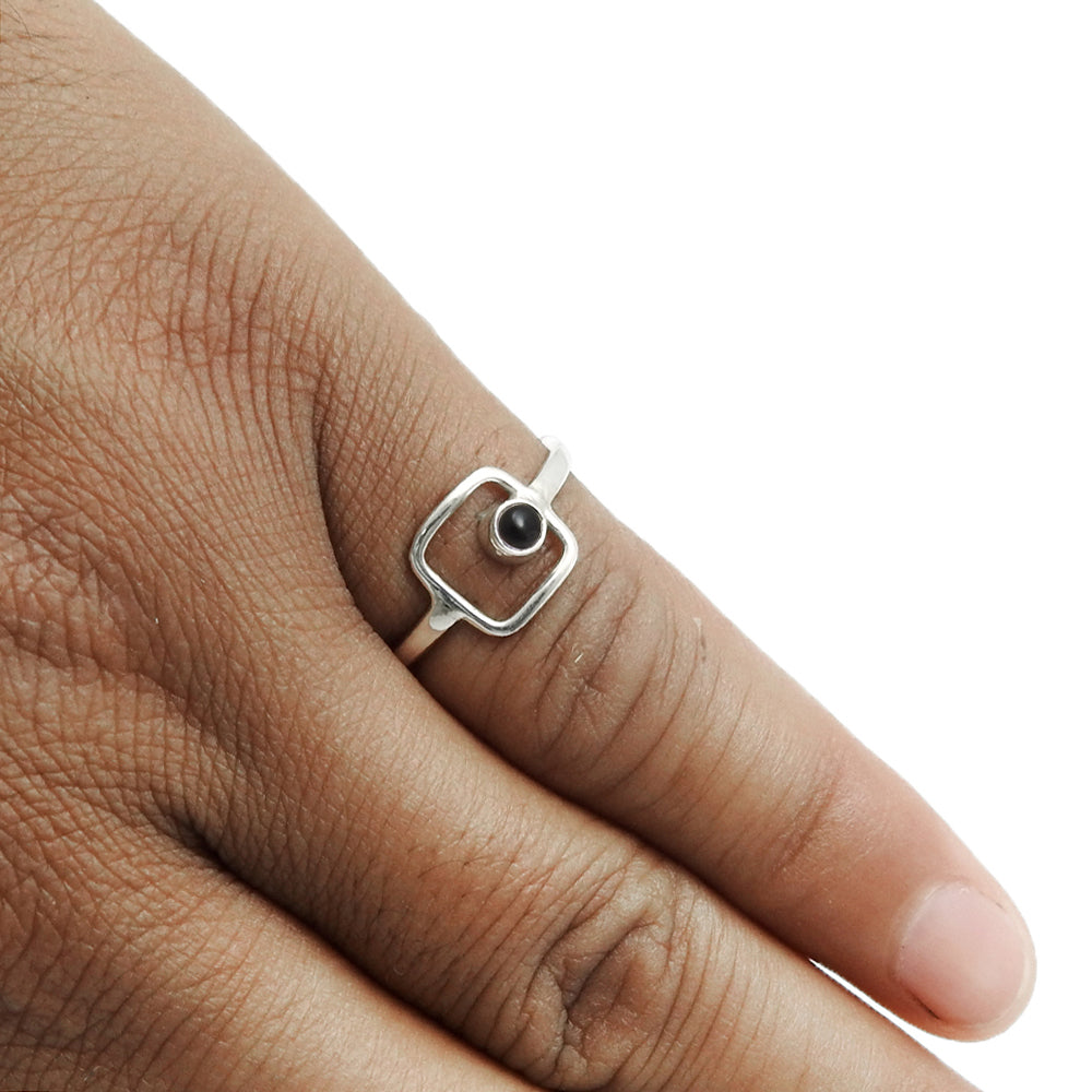 Black Onyx Stone Solid Sterling Silver Sister Band Bezel Root Chakra Ring
