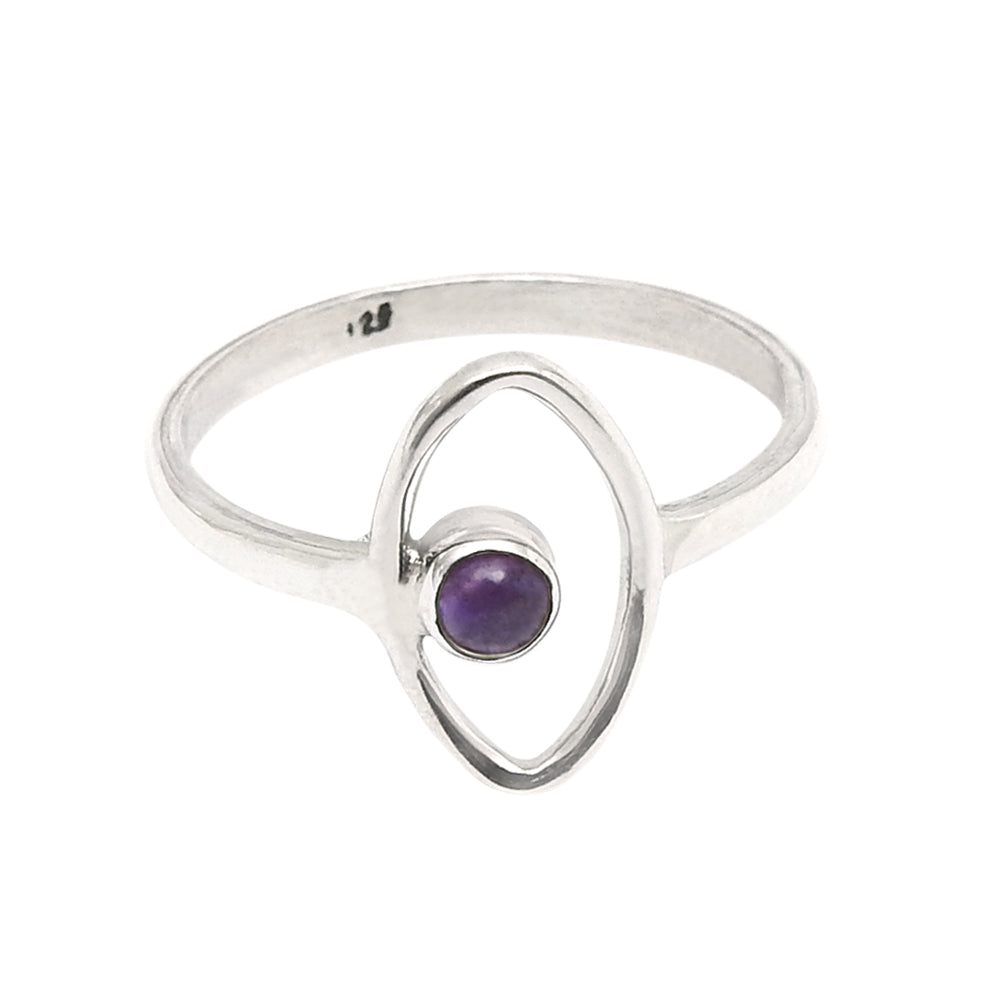 Natural Amethyst Solid Silver February Birth Evil Eye Band Unique Ring