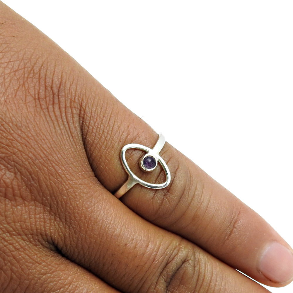 Natural Amethyst Solid Silver February Birth Evil Eye Band Unique Ring