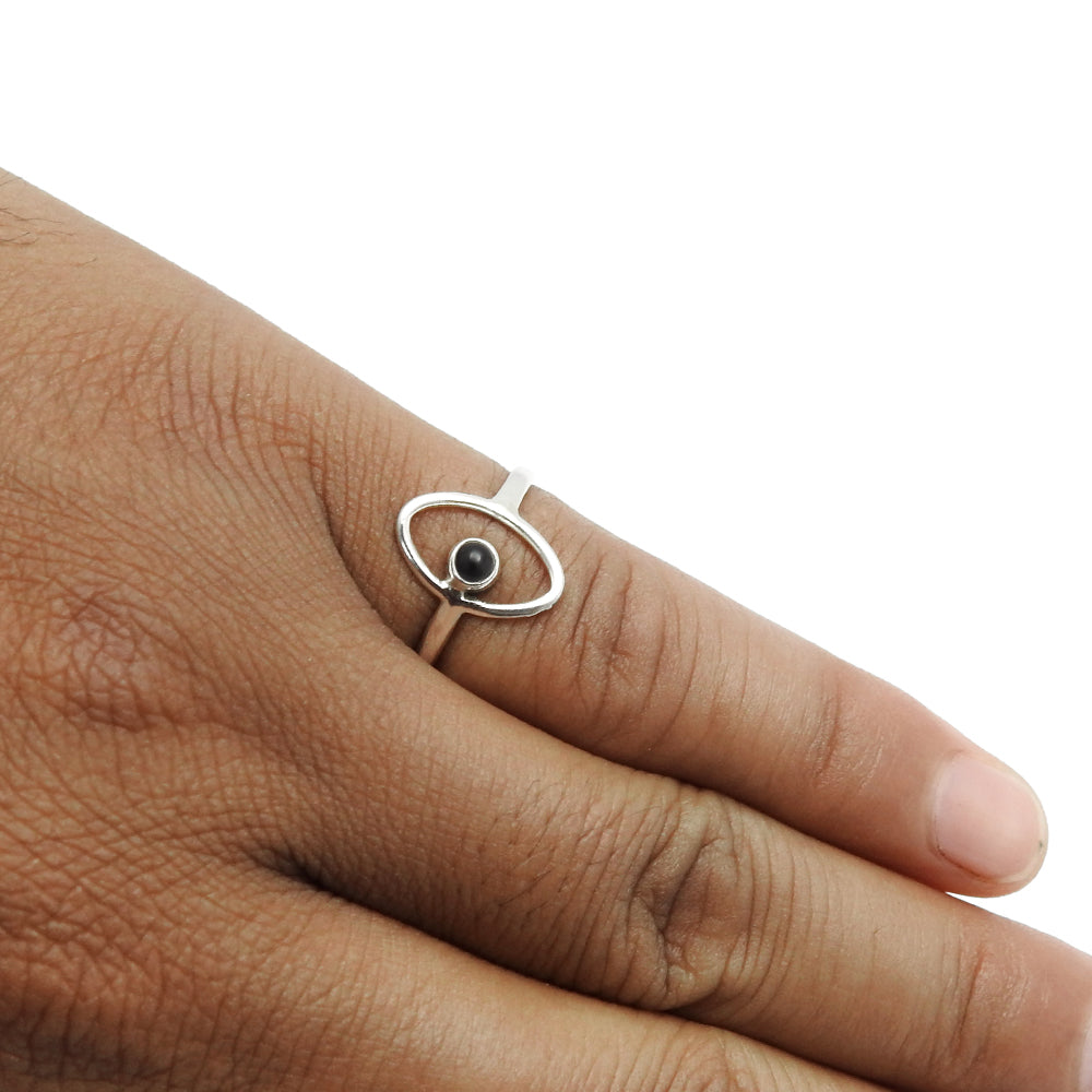 Black Onyx Gemstone Statement Band Daughter Evil Eye Ring 925 Sterling Silver