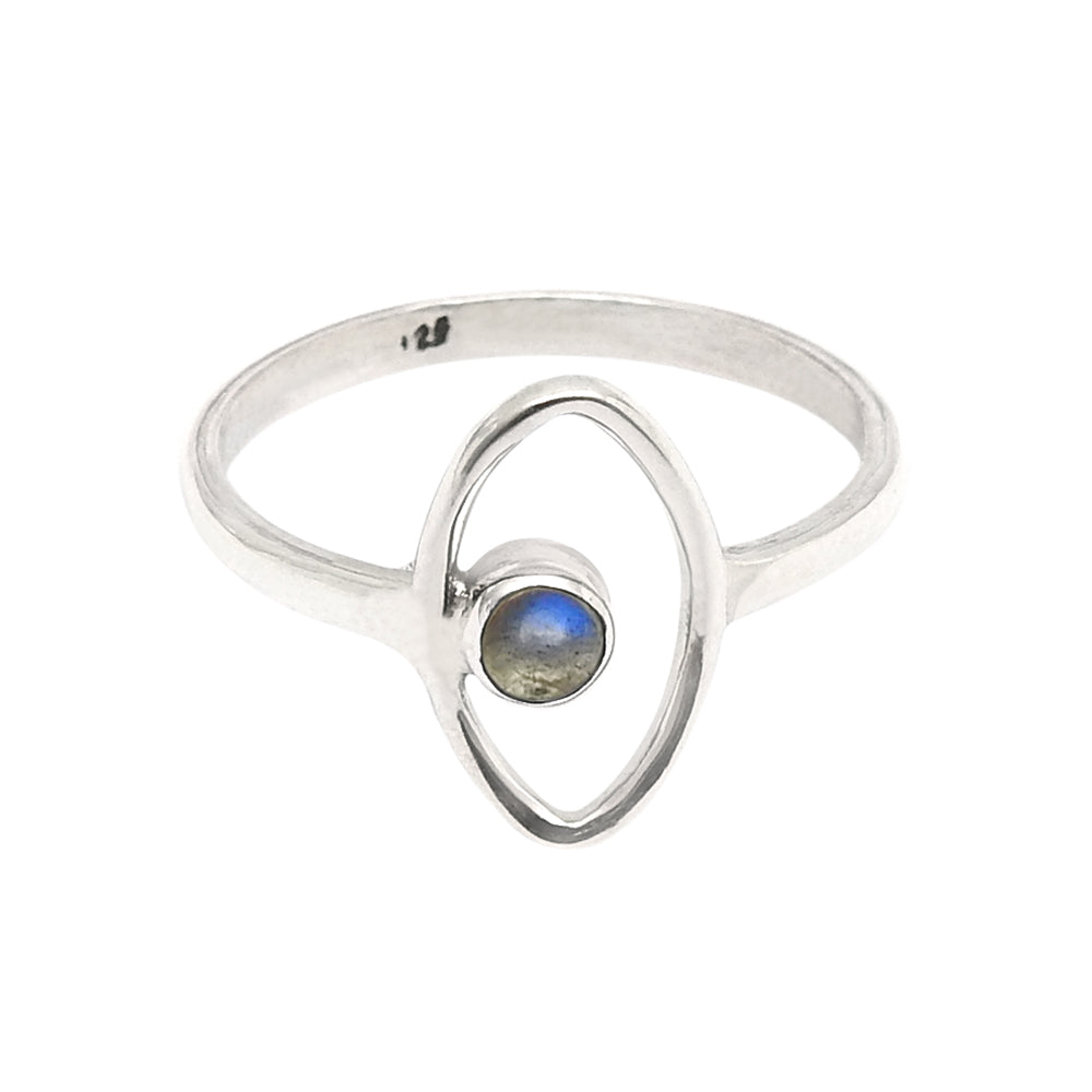 Natural Labradorite 925 Silver Wedding Evil Eye Band Promise Ring Jewelry