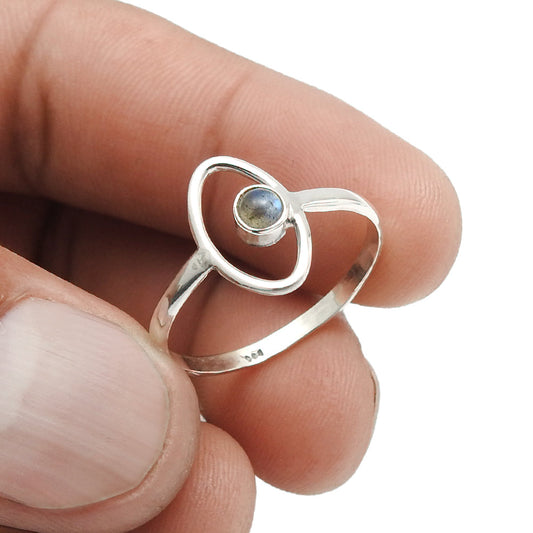Natural Labradorite 925 Silver Wedding Evil Eye Band Promise Ring Jewelry