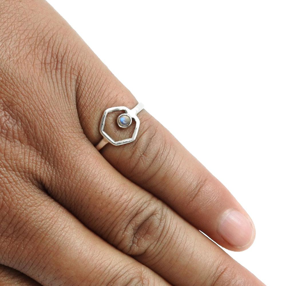 Rainbow Moonstone Gemstone Band Crown Chakra Ring Solid Sterling Silver