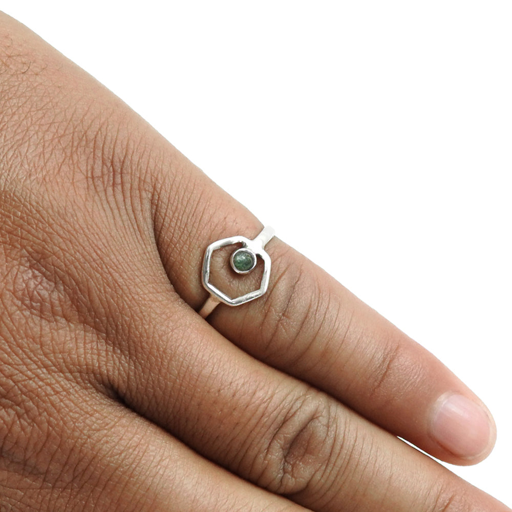 Sterling Silver Heart Chakra Emerald Gemstone Cocktail Bezel Artisan Ring