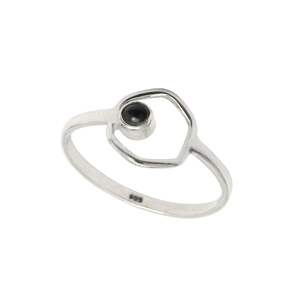 Sterling Silver Root Chakra Natural Black Onyx Sister Art Deco Band Ring