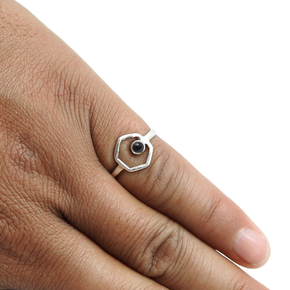 Sterling Silver Root Chakra Natural Black Onyx Sister Art Deco Band Ring