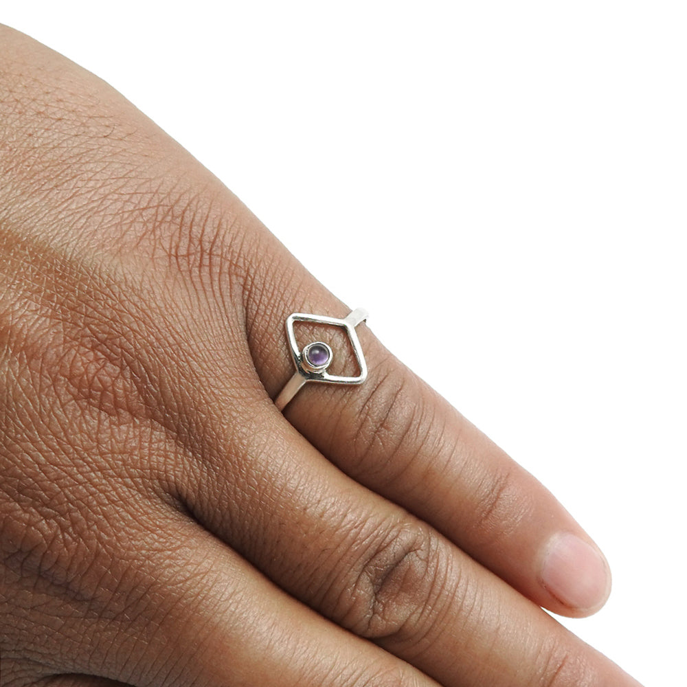 Crown Chakra Natural Amethyst Solid Silver Band Anniversary Birthday Ring