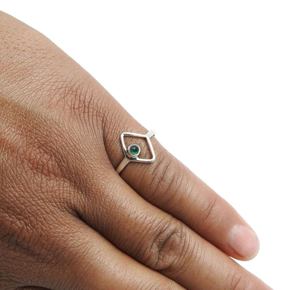 Green Onyx Stone 925 Silver Unique Bezel Band Wife Boho Statement Ring