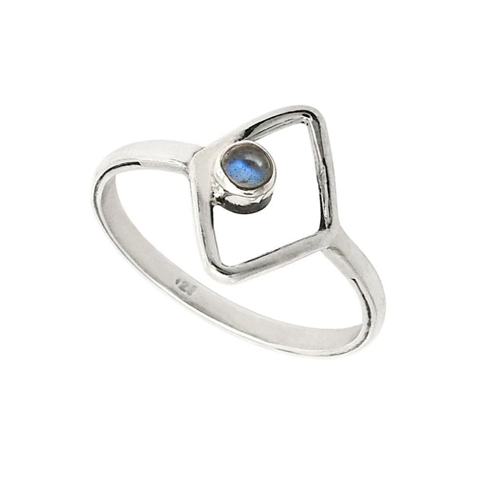 Round Labradorite Gemstone Solid Silver Bezel Band Promise Ring Jewelry