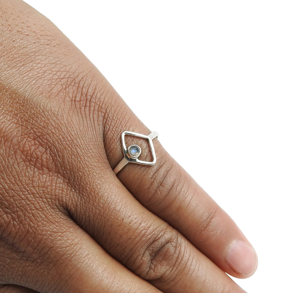 Round Labradorite Gemstone Solid Silver Bezel Band Promise Ring Jewelry