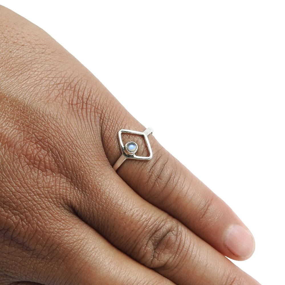 Rainbow Moonstone Stone Solid Sterling Silver Bezel Band Engagement Ring