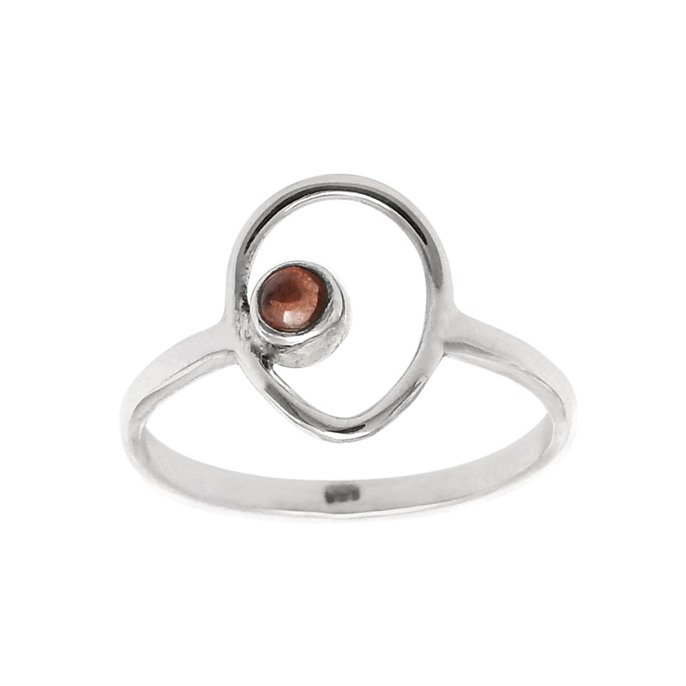 Round Garnet Stone Bezel Unique Band Drop Wife Ring Solid Sterling Silver