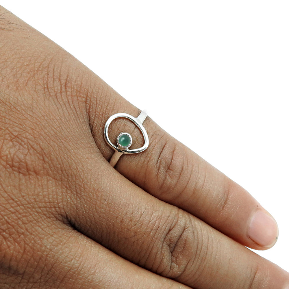 Natural Green Onyx Anniversary Drop Promise Band Daughter Ring Solid Silver