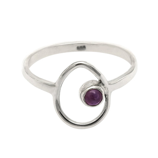 Round Amethyst Stone Solid Silver Birthday Band Mother Statement Drop Ring