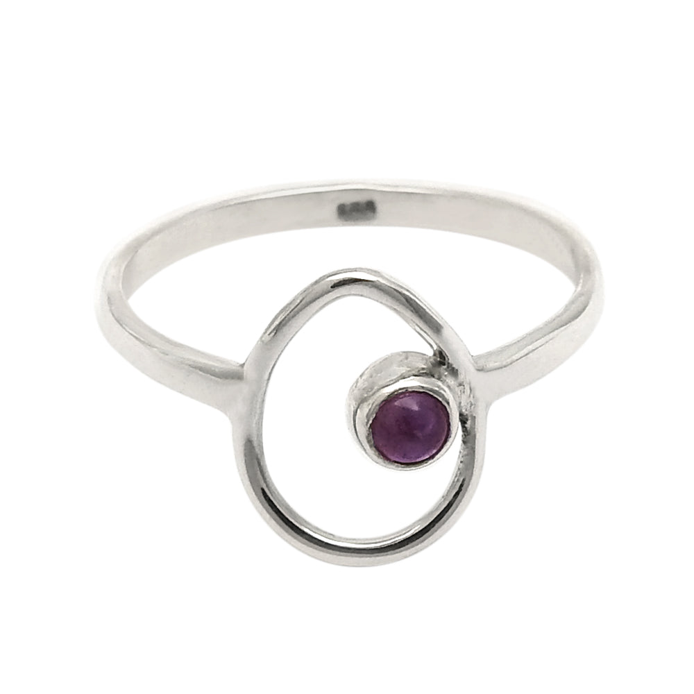Round Amethyst Stone Solid Silver Birthday Band Mother Statement Drop Ring