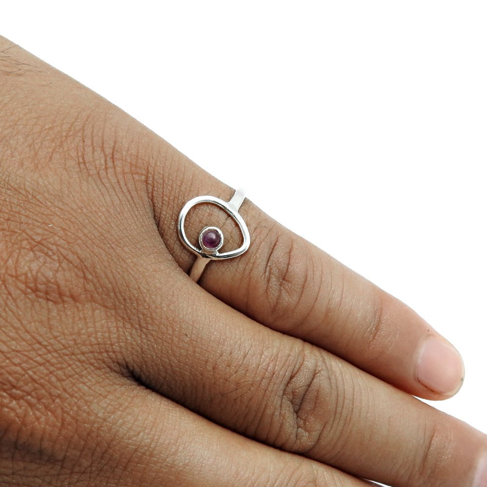 Round Amethyst Stone Solid Silver Birthday Band Mother Statement Drop Ring