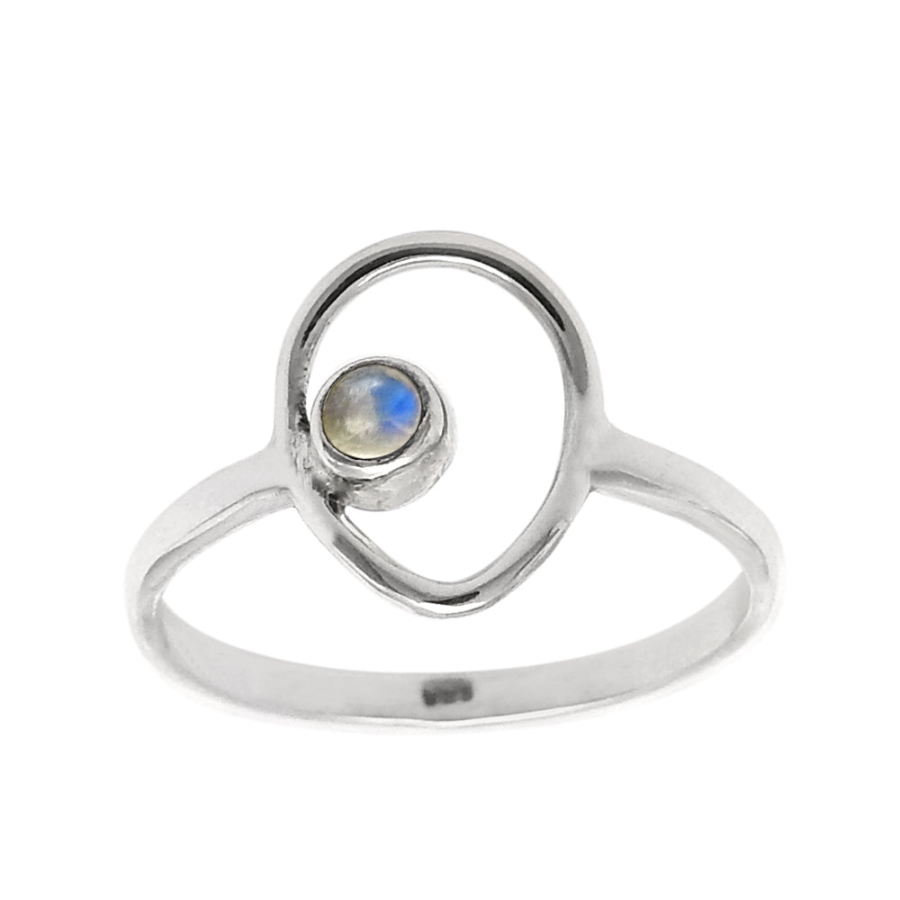 Round Natural Rainbow Moonstone 925 Silver Statement Band Ring