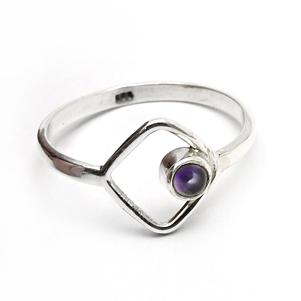 Round Natural Amethyst 925 Silver February Handcrafted Wife Band Bezel Ring