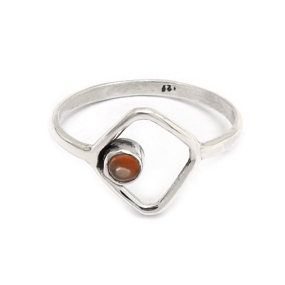 Round Carnelian Stone Mother Promise Band Statement Ring 925 Solid Silver
