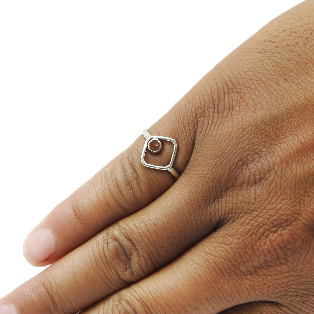 Round Carnelian Stone Mother Promise Band Statement Ring 925 Solid Silver